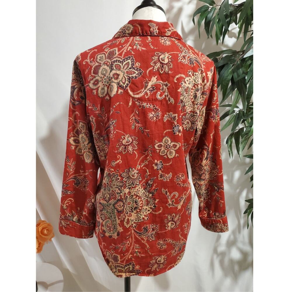 Vtg Lauren Ralph Lauren Flannel Embroidered Monogram Logo Button Sleep Shirt L - Picture 4 of 10